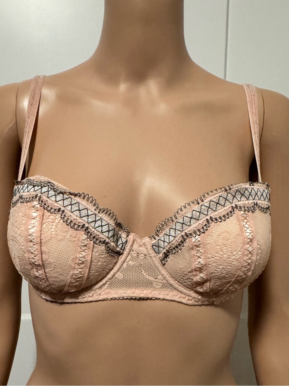 Rampage Pink Black Lace Balconette Bra 36C